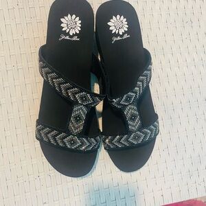 Yellow Box Black and White Geometric Sandals